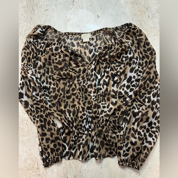 Michael Kors Sheer Leopard Print Blouse Size Small Petite - Picture 1 of 4